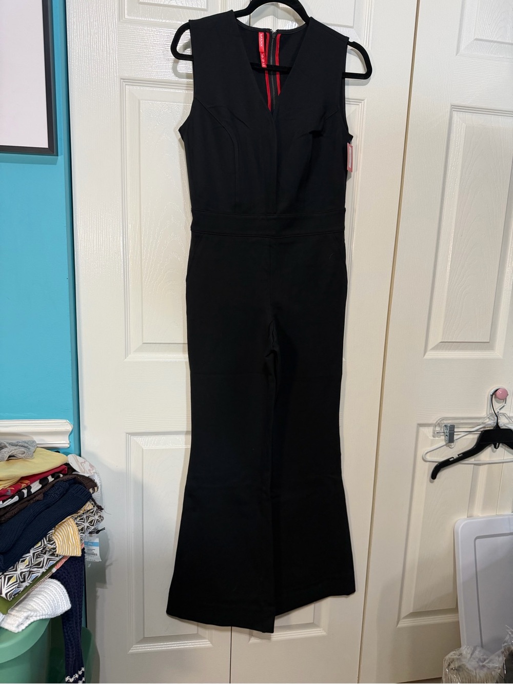 Spanx Black Sleeveless Jumpsuit with Flared Leg
